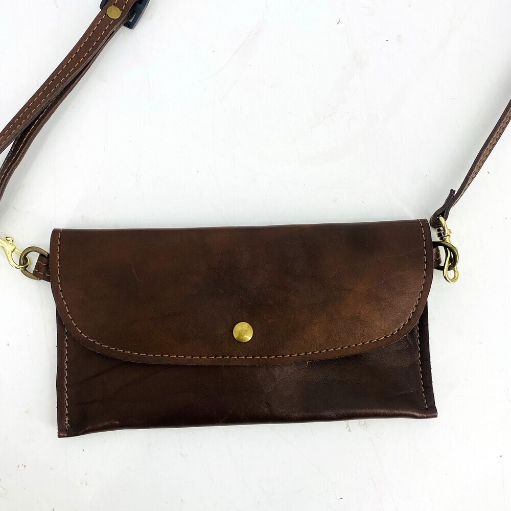 Vintage Handmade Tandy Leather Envelope Wallet Cross Body Bag Brown Smooth Grain